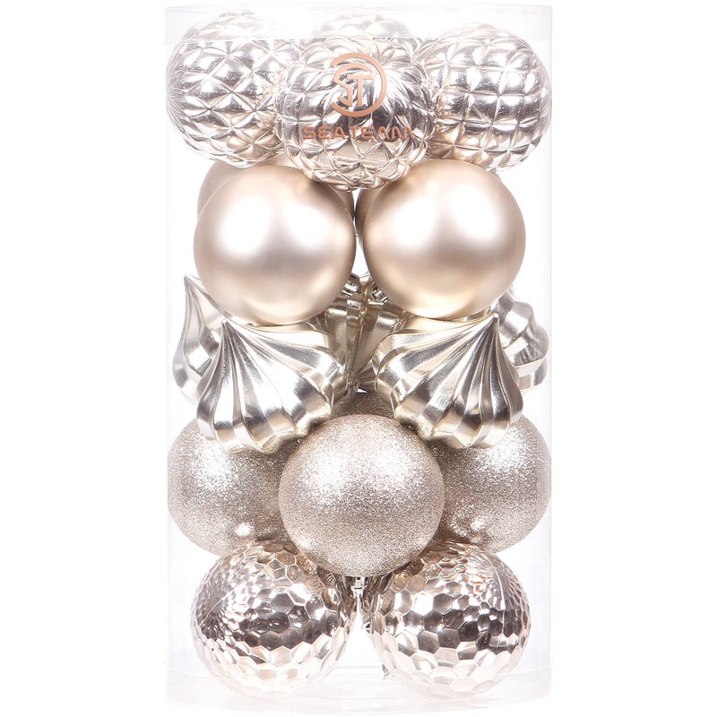 Sea Team 21-Pack Christmas Ball Ornaments with Strings, 80mm/3.15-Inch Large Size Baubles, Shatterproof Plastic Christmas Bulbs, Hanging Decorations for Xmas Tree, Holiday, Wedding, Party, Champagne - Image 1